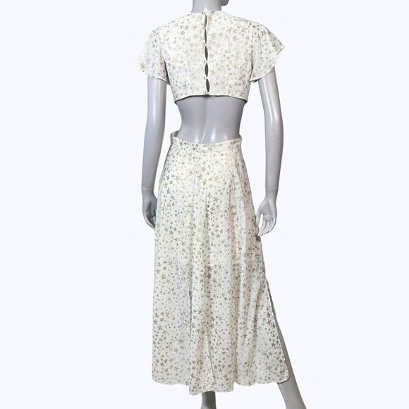 Free People Jasper Gold Foil Star Cutout Maxi Dress Womens 4 Fairy Boho Romantic - Picture 2 of 10